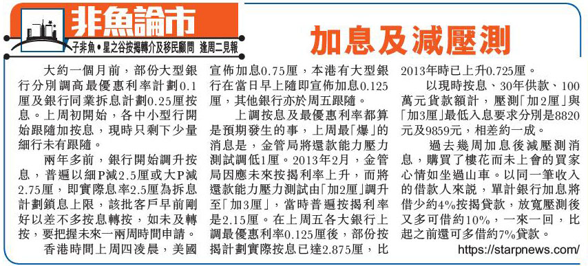 加息 減壓測