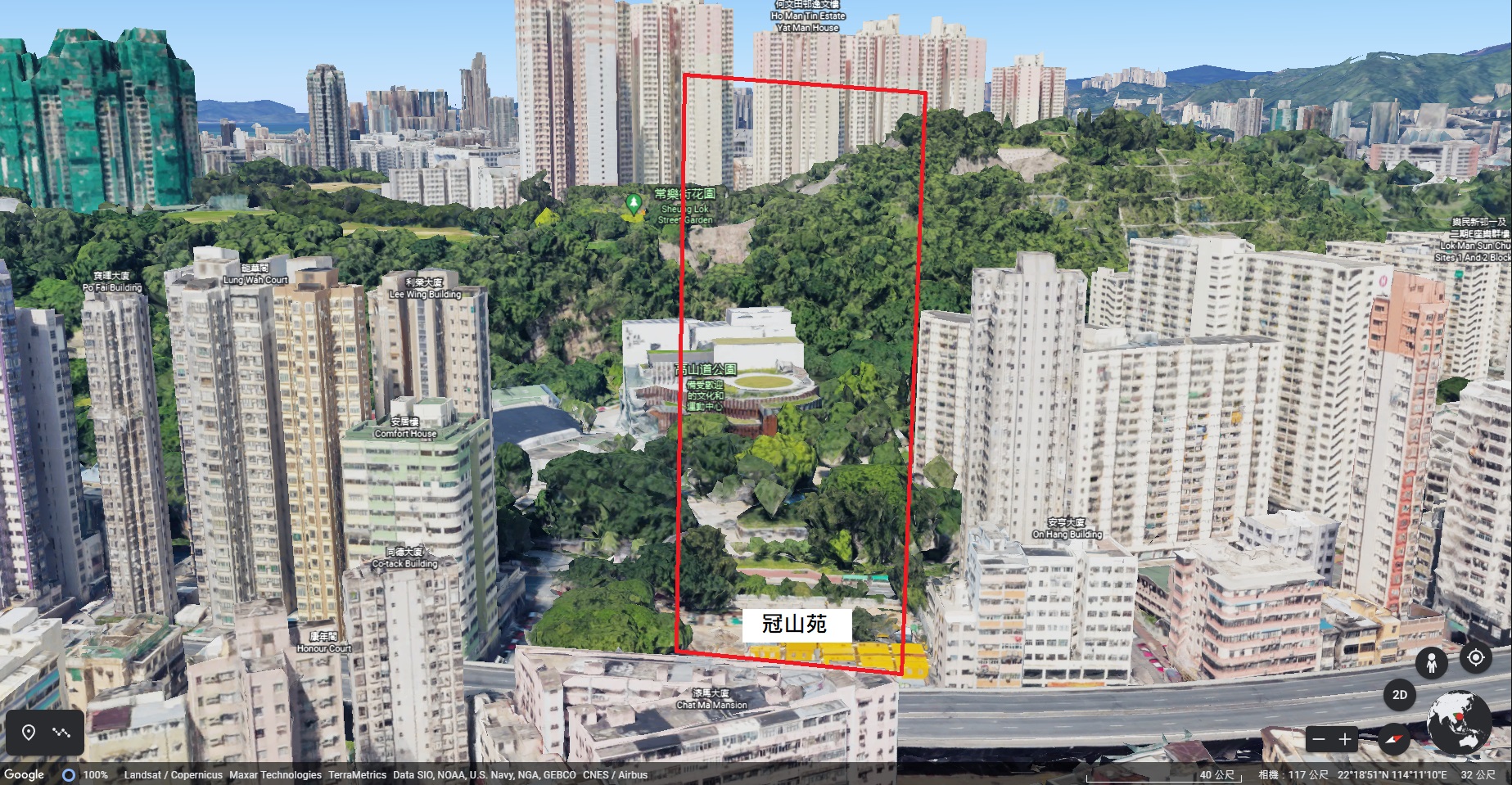 Google Earth 立體街景 (冠山苑向西山景)